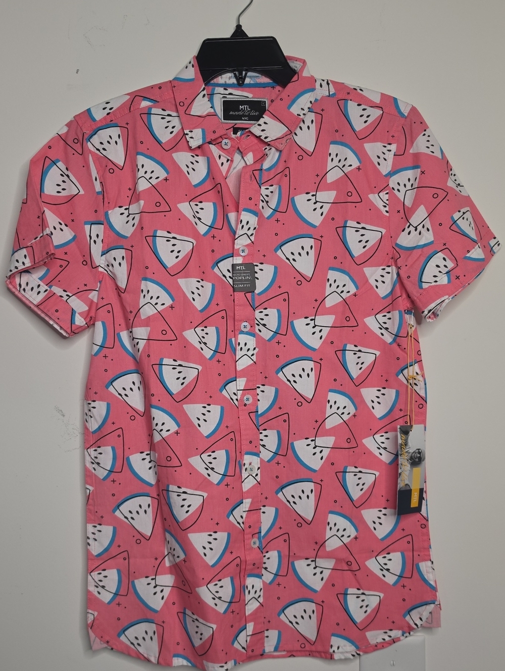 MT Pink Watermelon Slice SS Button-Up Shirt 100% Cotton